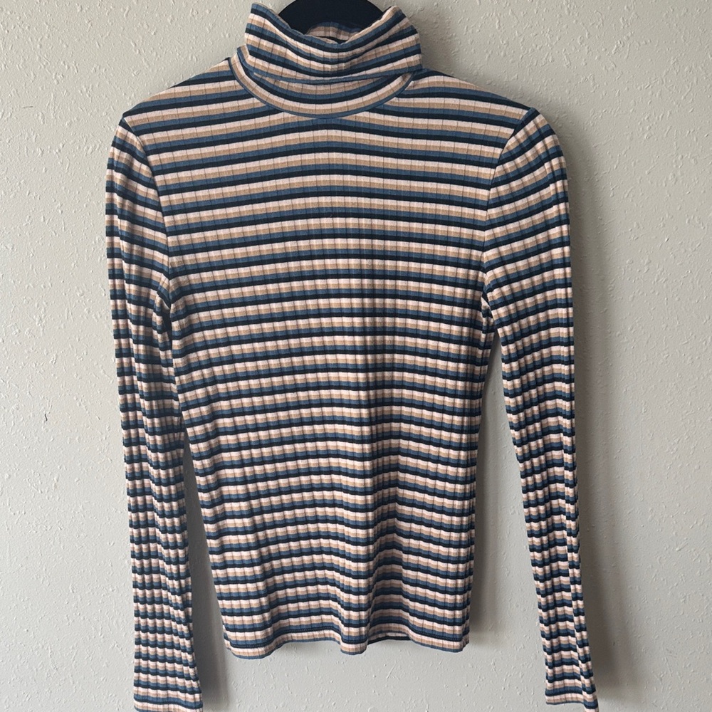 Madewell Striped Mock Neck Turtleneck, Size Medium